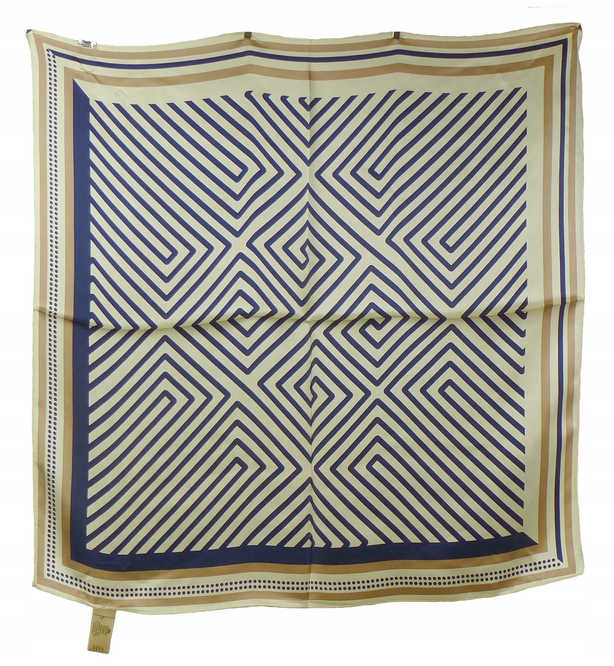 Velká hedvábná šála Wittchen s modrým labyrintem a kakaovým rámem je roztomilá.