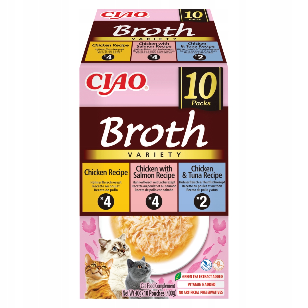 Inaba Cat Ciao Broth 10x40g doplňkové krmivo pro kočky, vývar, mix chutí