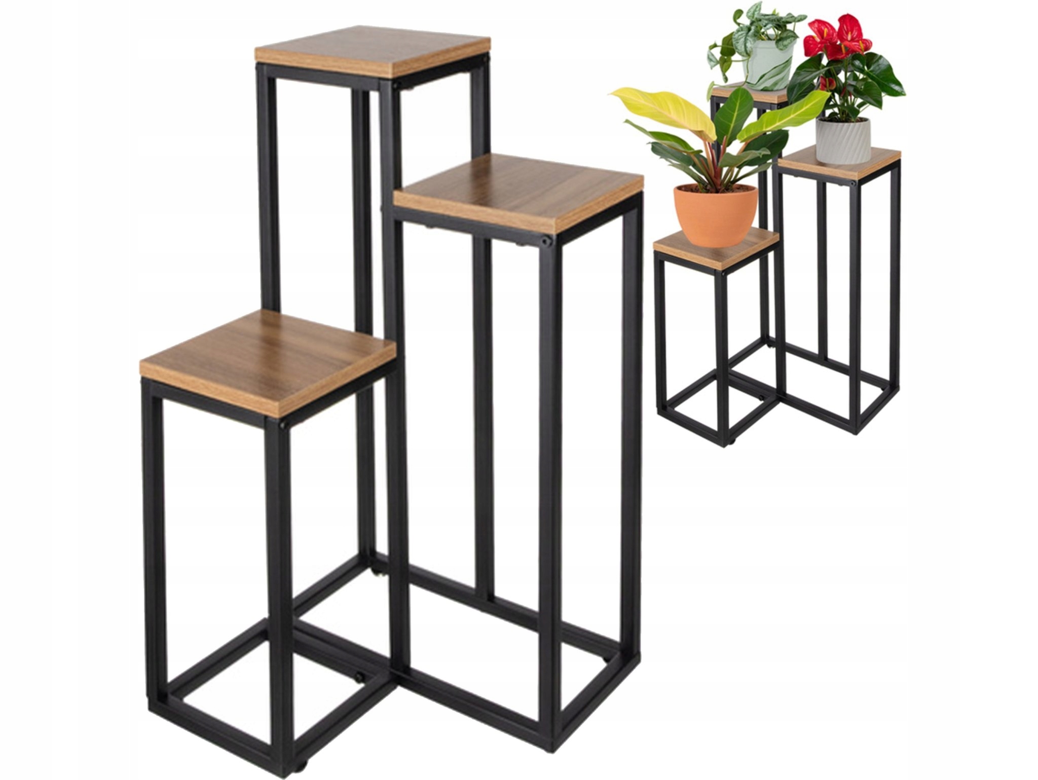 Stojanový květináč kovový loftový industriální stojan na květiny 3 police