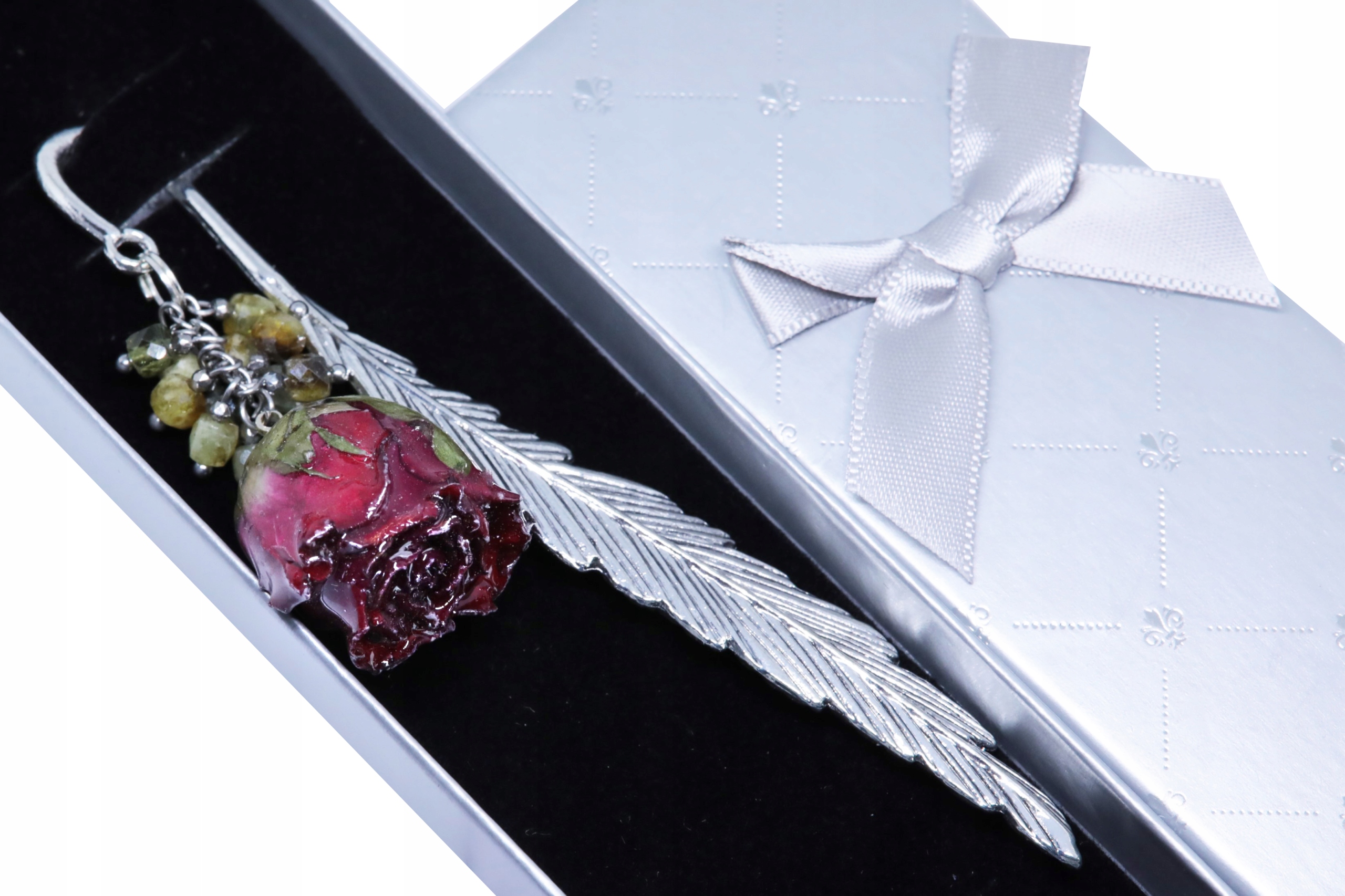 výjimečná Záložka Do Knihy růže Zelená Granátová Premium krabička