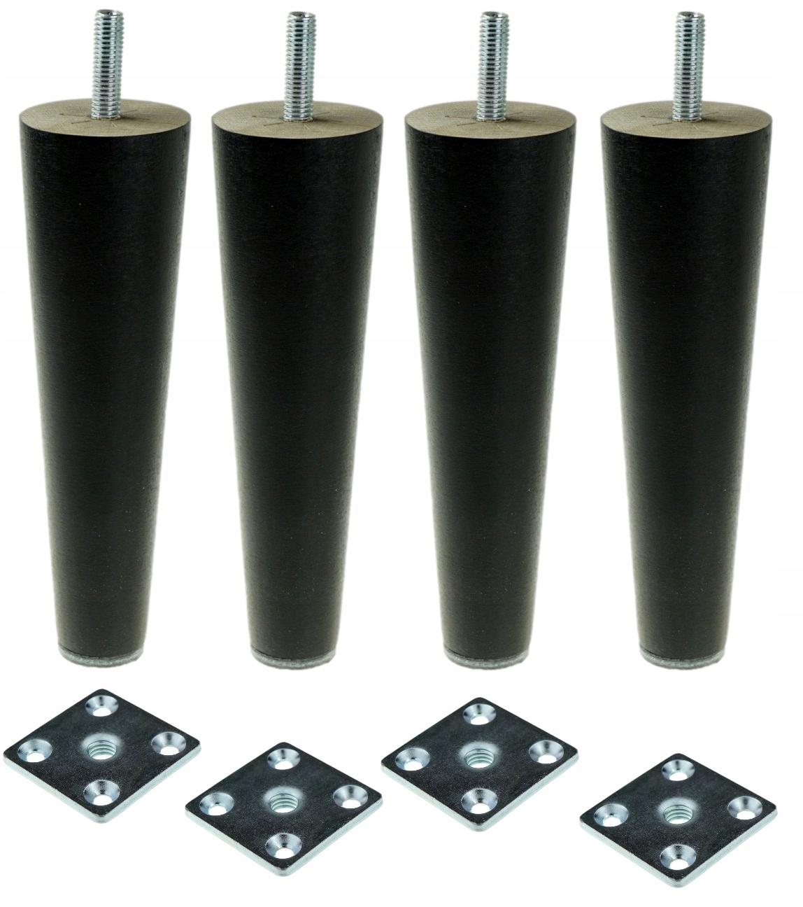 

Nogi Nóżki Drewniane czarne 15 cm blachy zestaw