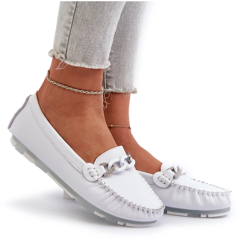 Dámské Kožené Mokasíny S Řetízkem Bílé S.barski LR339 40