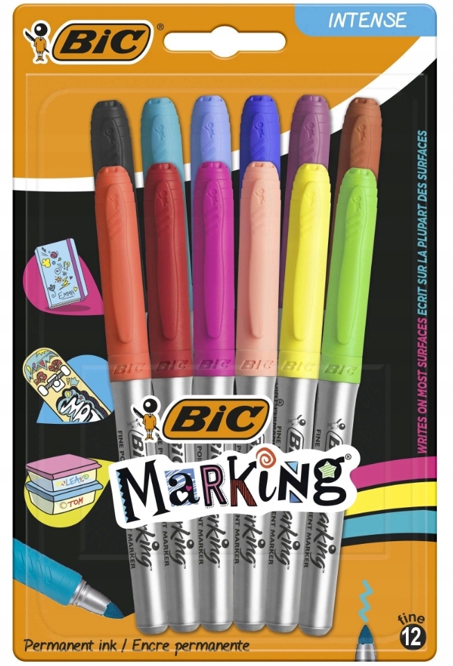 Markery permanentne zestaw BIC INTESiTY 12 kol.