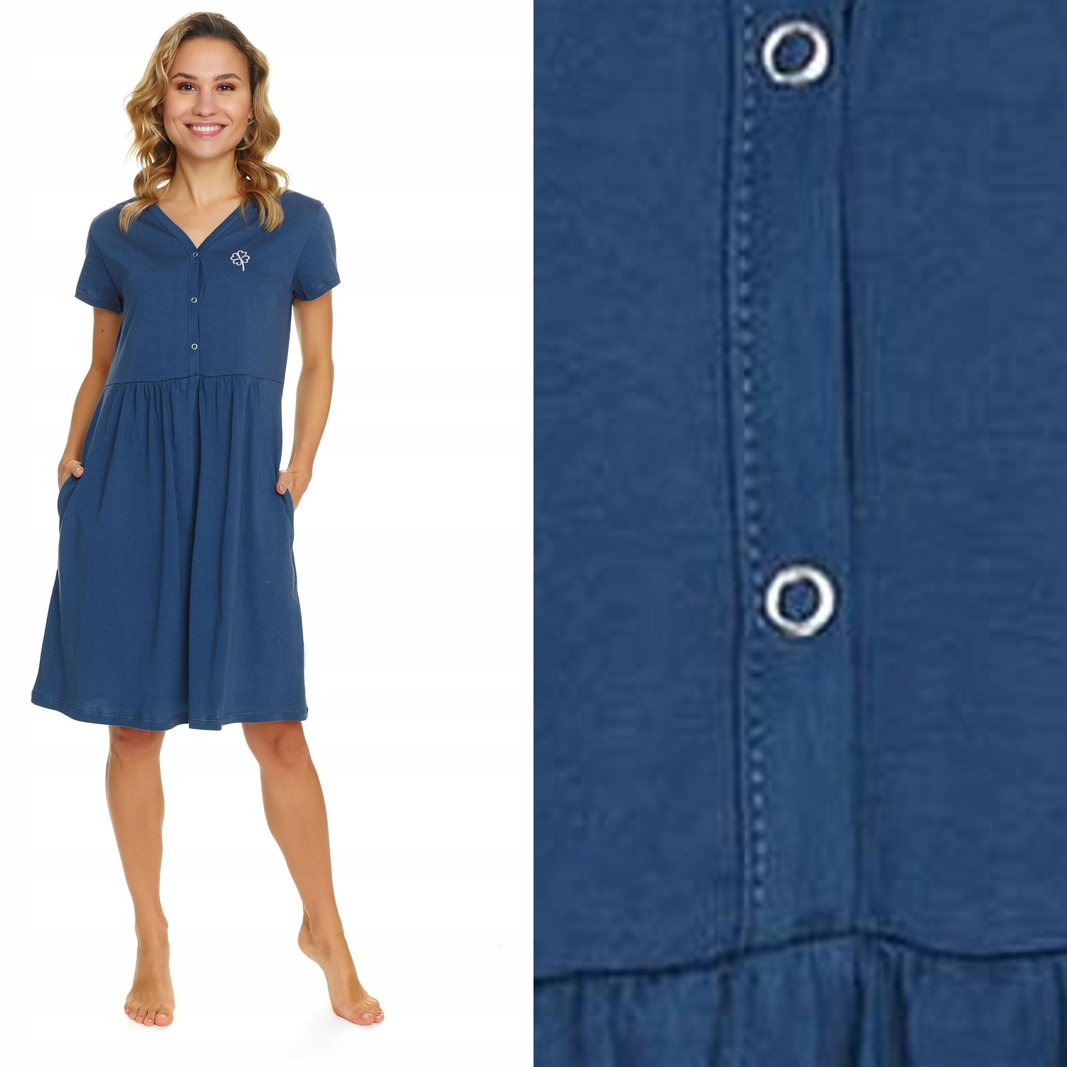 Košile noční Doctornap Tcb 5336 deep blue, modrá, bavlněná, na druky, velikost M