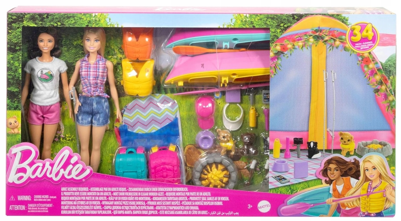 Lalka Barbie HYT66 Wielki biwak zestaw z 2 lalkami Kajaki Namiot Wypoczynek