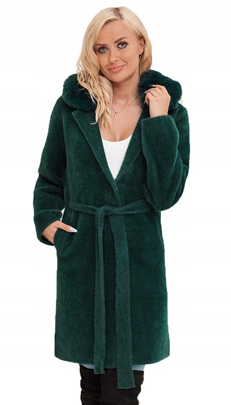 ALPAKA Z FUTERKIEM CIEPŁY PŁASZCZ Z PASKIEM KOLORY Materiał dominujący wełna