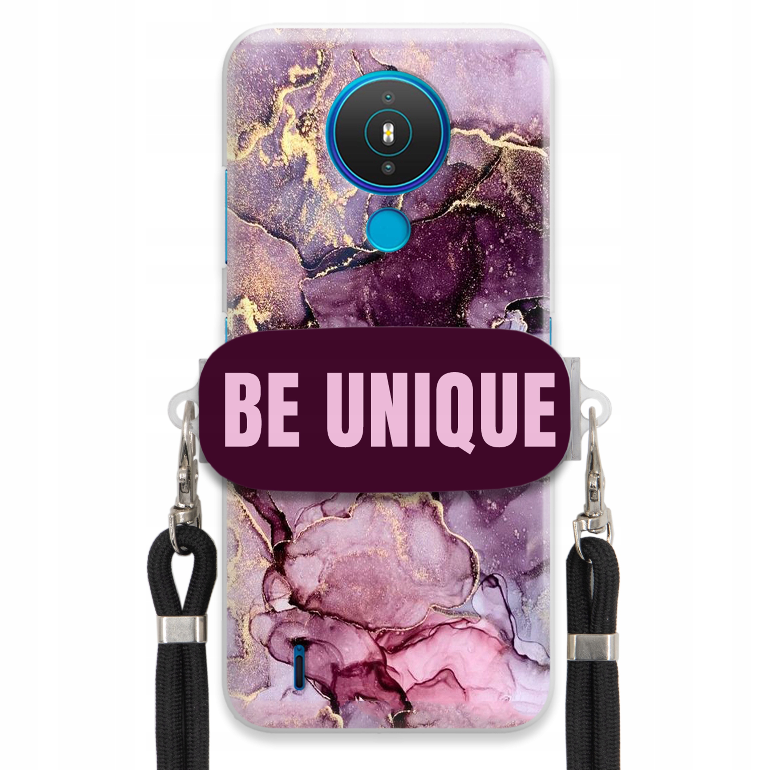 Pouzdro pro Nokia 1.4 úchytka na šňůrku Černý fialový mramor