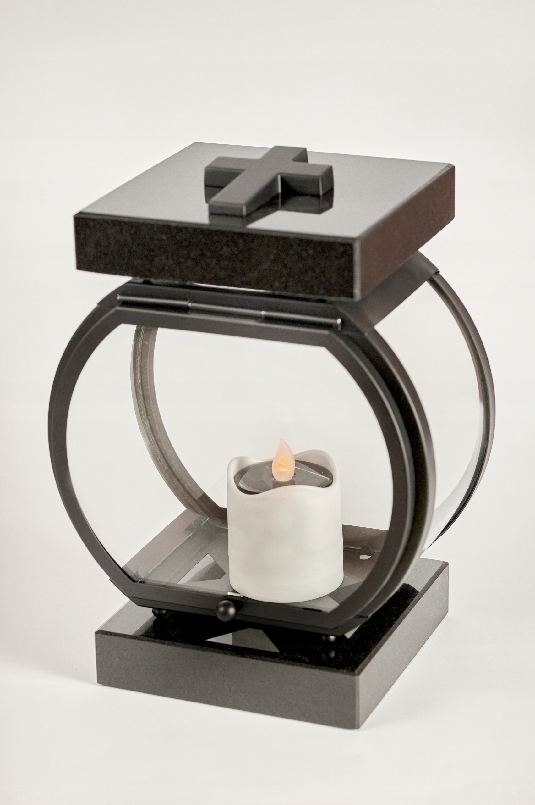 Lampion na pomník Lampion na hrob Hybrid černá ocel a žula černá