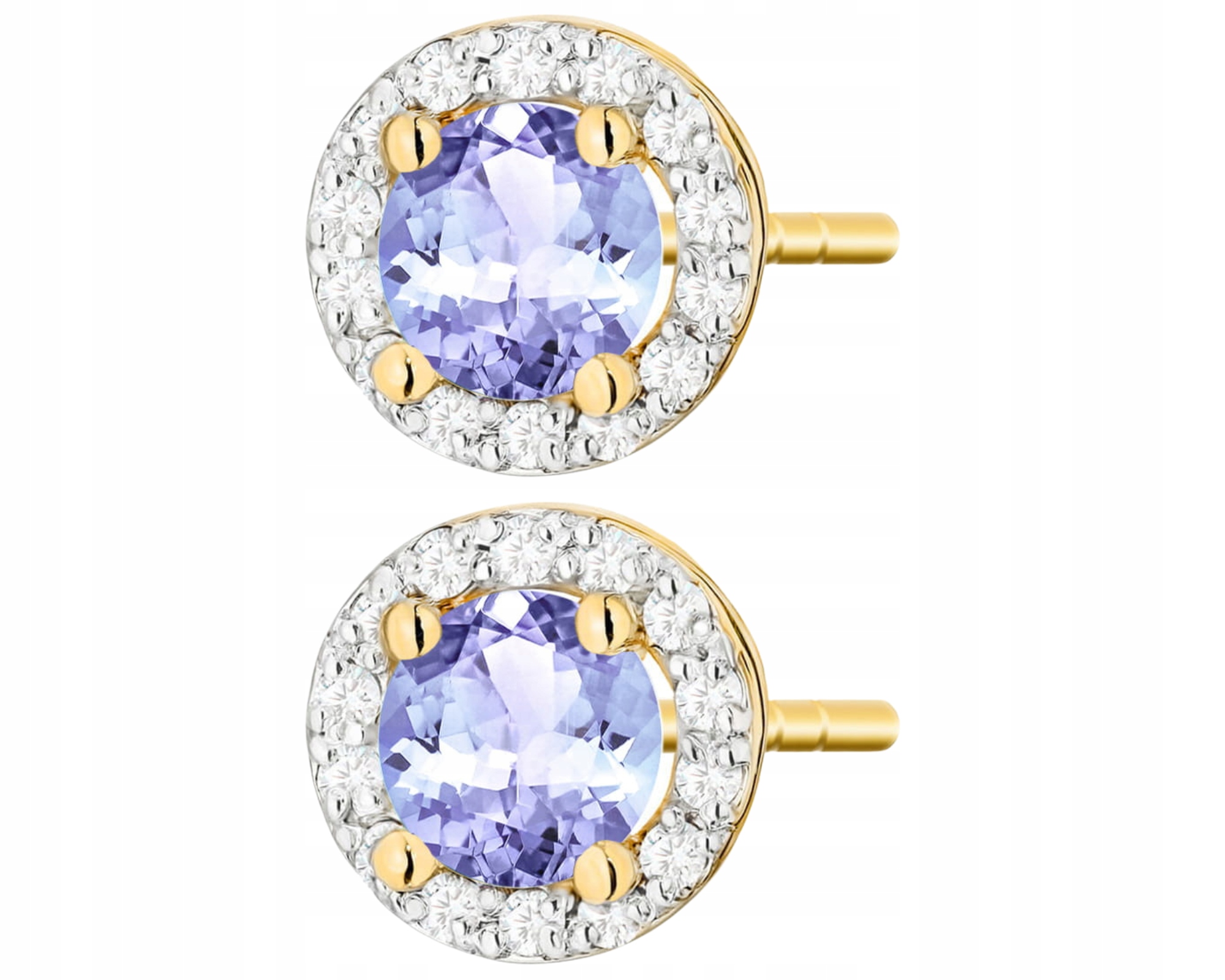 Zlaté Náušnice Přírodní Kámen Tanzanit A Diamanty Zlato 585 Šrouby