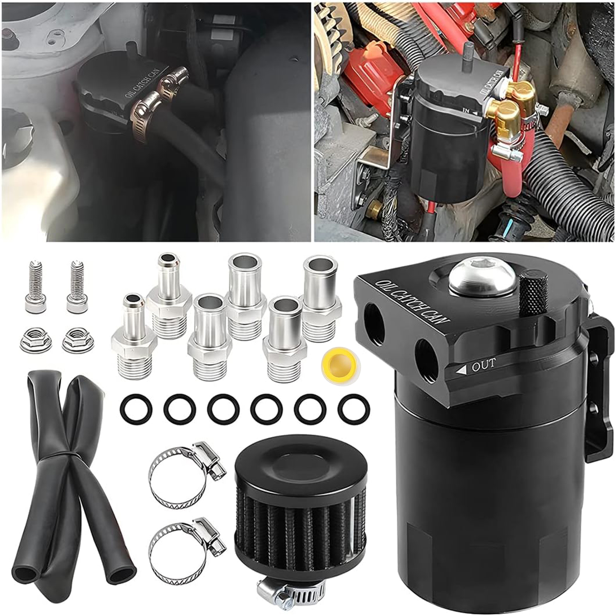 OIL CATCH TANK BLACK SEPARATOR OLEJU ZESTAW Z FILTREM KRÓĆCE