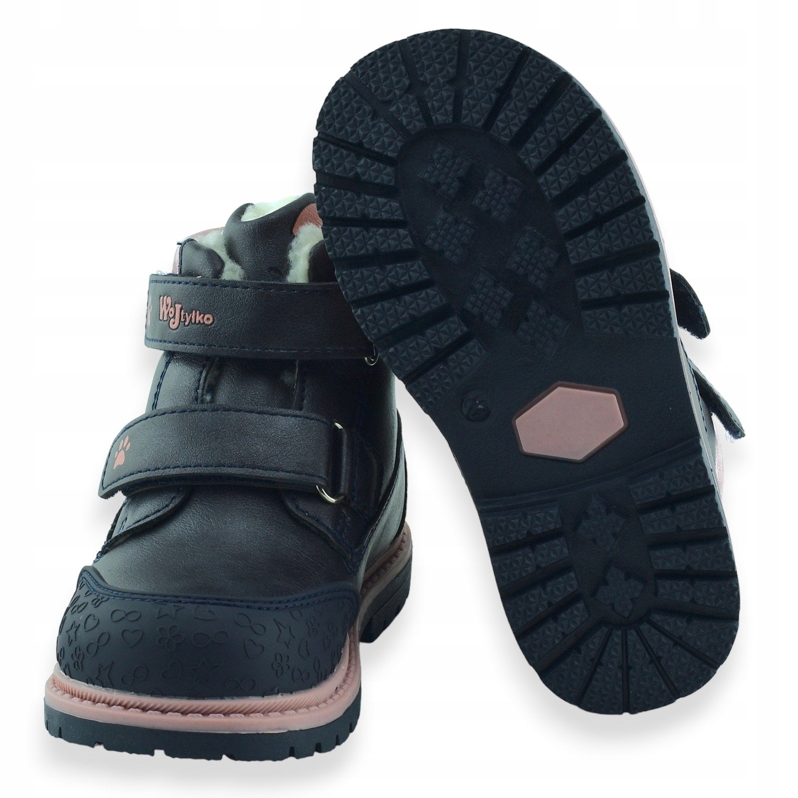 Zimowe trapery dziewczęce na rzepy Wojtyłko ocieplone kożuszkiem rozmiar 21 Kolor niebieski