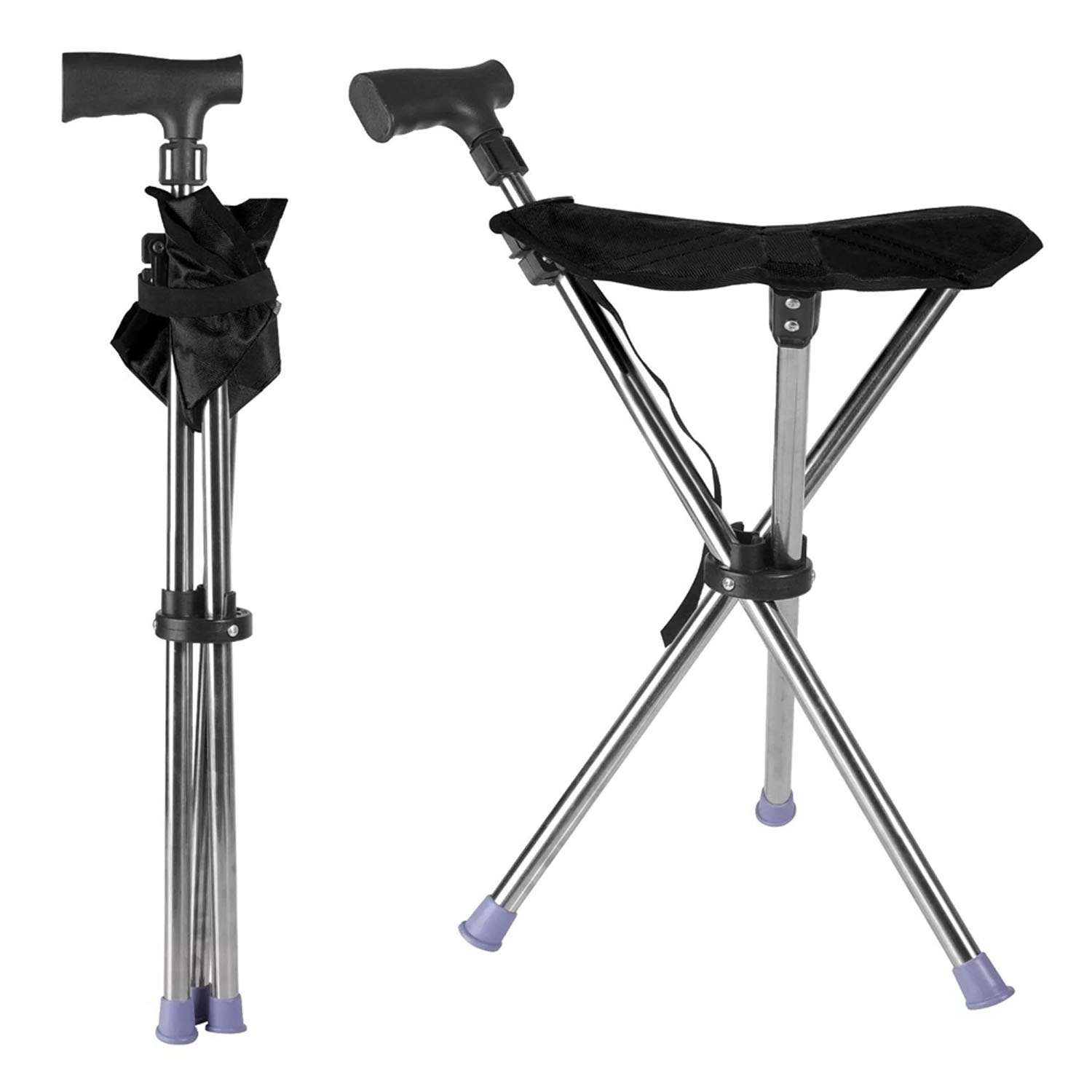 Składane Krzesło Laska Kule Aluminiowa Antypoślizgowa Lekka Dla Seniorów