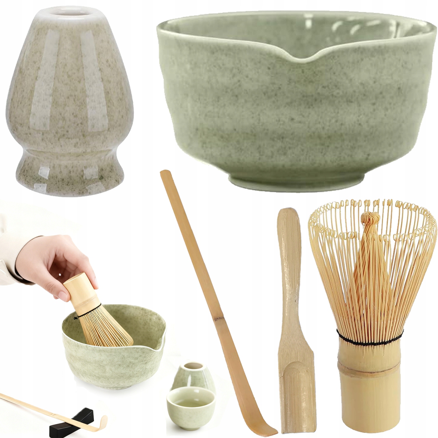 Levně Dárková sada na čaj matcha šálek metla podpora lžička