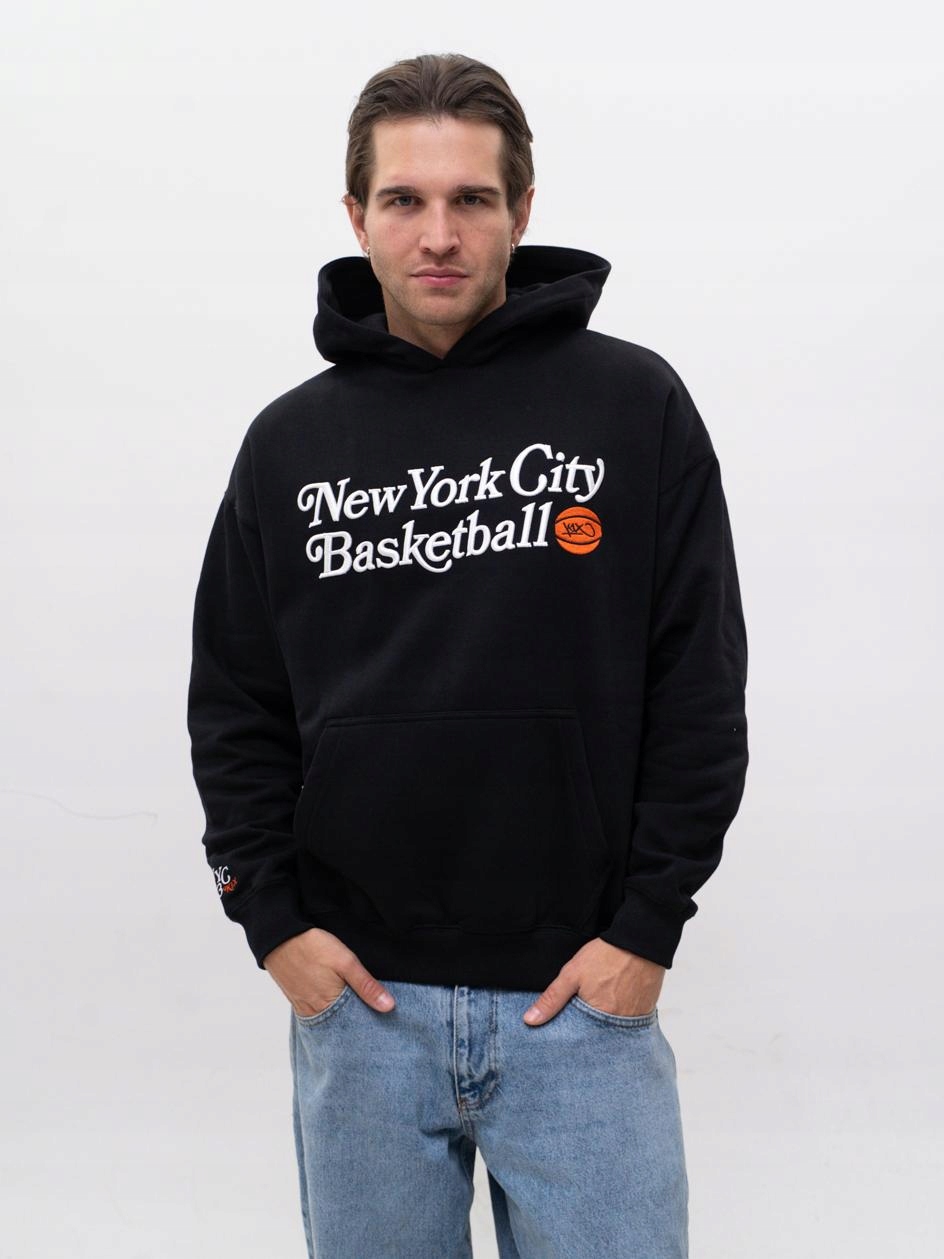 Mikina S Kapucí Pánská Klokanka Bavlněná Černá Basketbal Koš K1X Nyc M