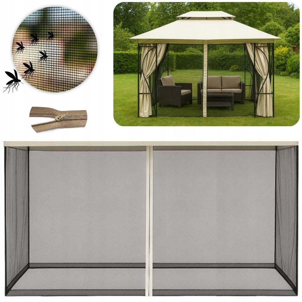 Moskitiera Do Altany Ogrodowej 3x4 Beżowa Siatka Ochronna Na Komary Muchy