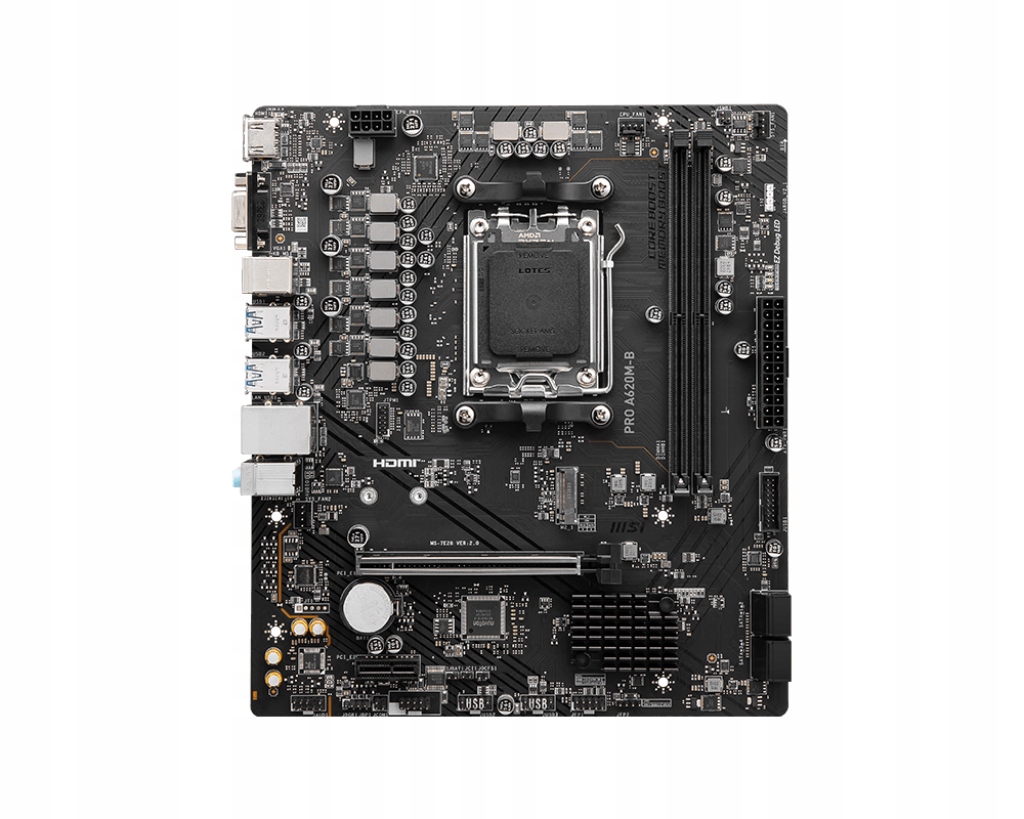 Msi Pro A620M-B Gniazdo procesora Socket AM5 Typ chipsetu Amd A620 Ob