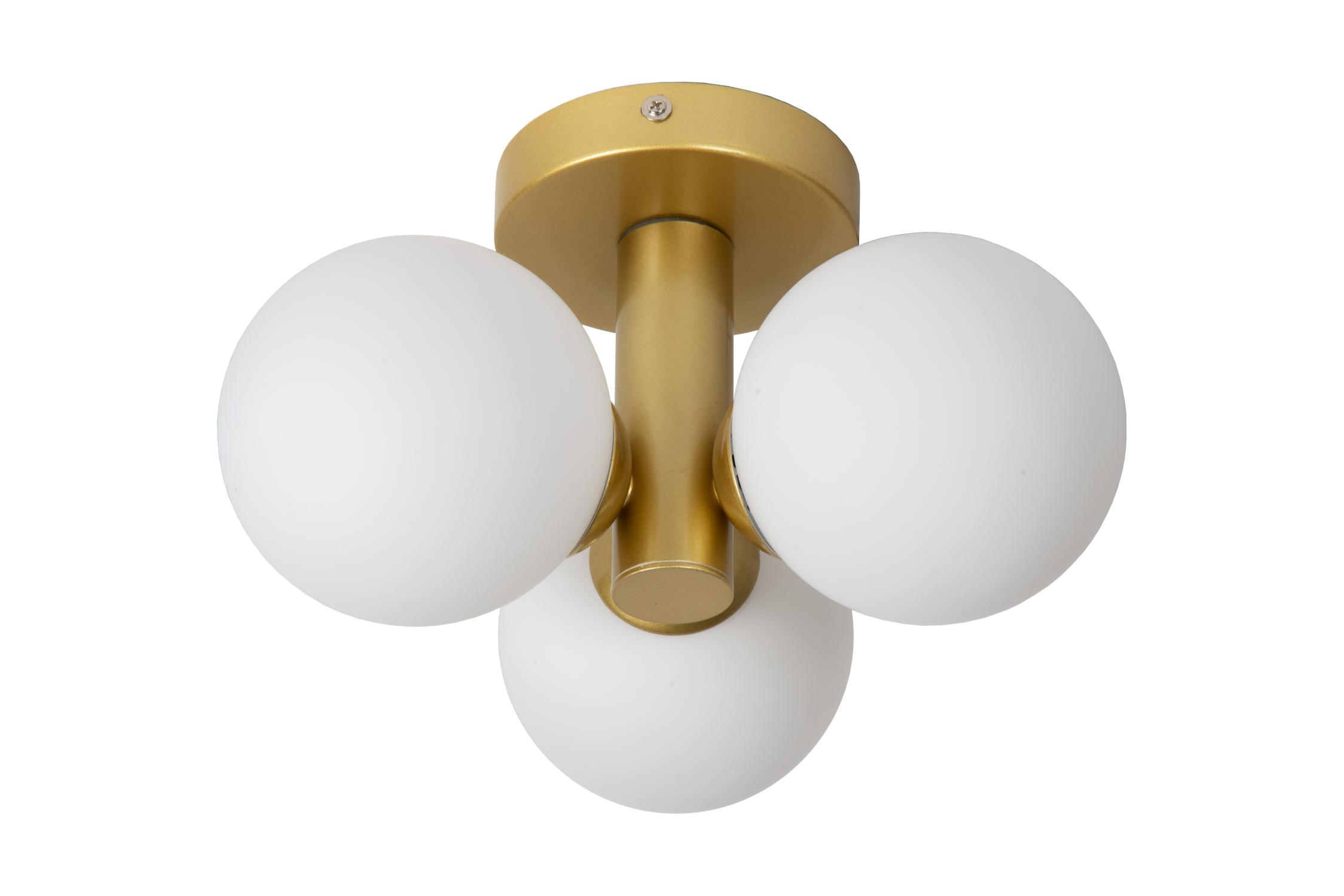 Stropná lampa zlatá, biela, kúpeľňová guľa, 3 body IP44 Lucide