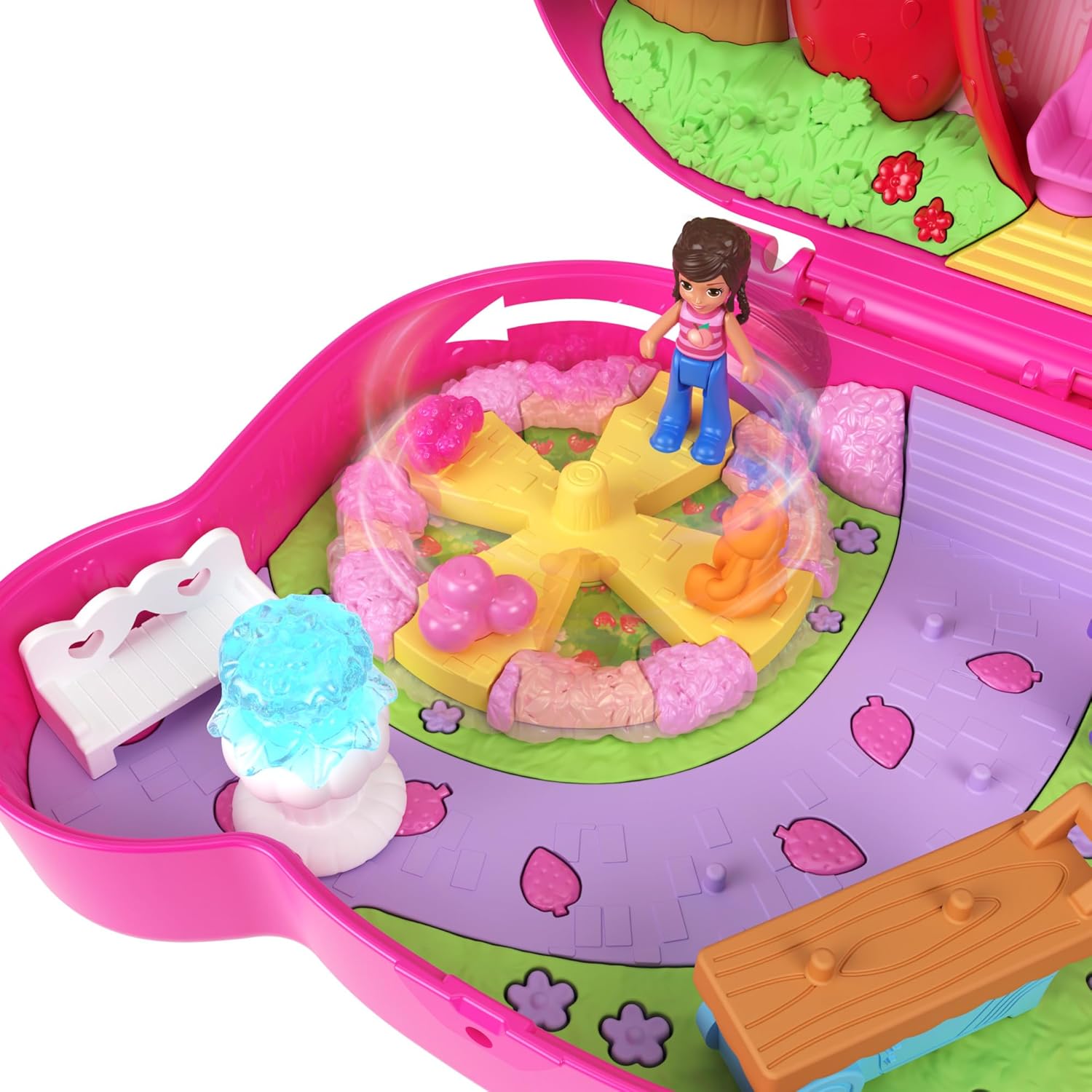 ZESTAW KOMPAKTOWY POLLY POCKET TRUSKAWKOWY MIŚ TOREBKA plus LALKI i DODATKI Kod producenta HRD35
