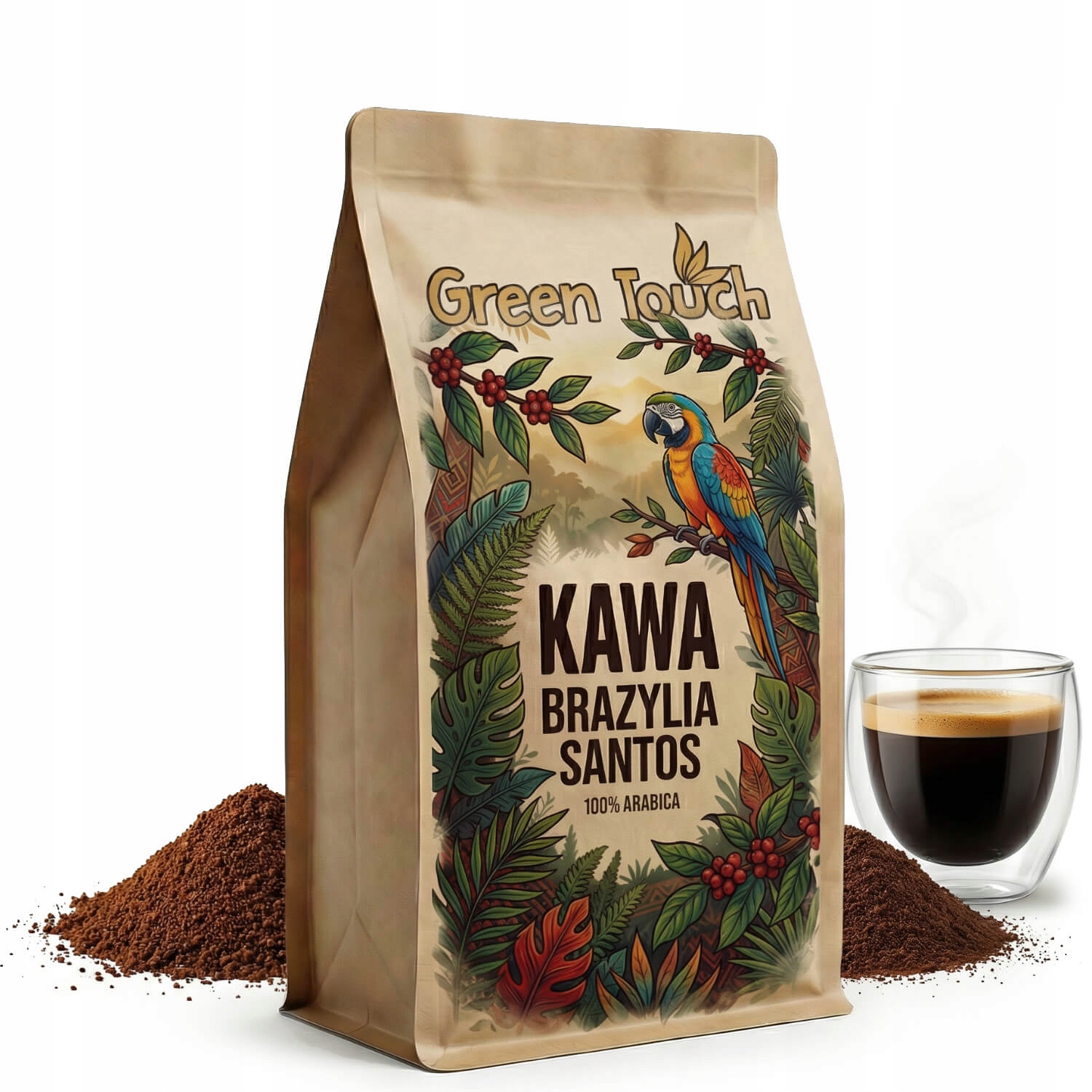 Levně mletá káva Brazílie Santos 100% arabica čerstvá 1 kg Green Touch
