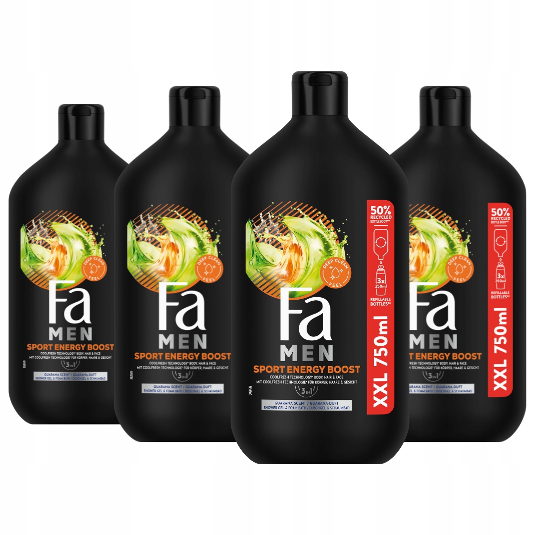 Fa Men Xtreme Sport Energy Boost Gel 3v1 pod sprchu a do koupele 4x750 ml