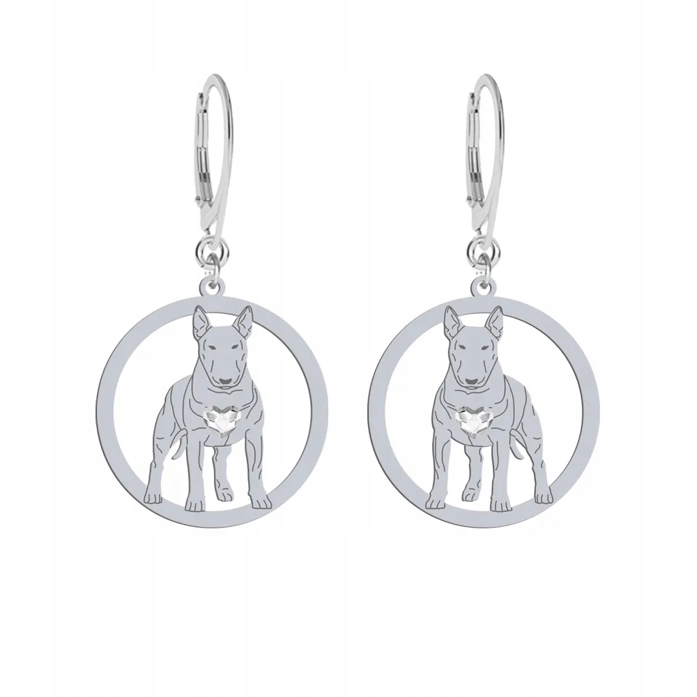 Stříbrné Náušnice se psem Bulteriér Standard 925 Dárek Gravírování Bonus