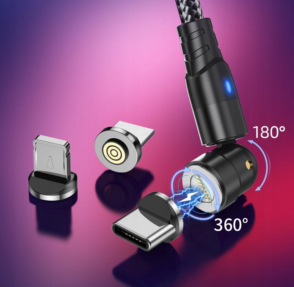 KABEL MAGNETYCZNY OBROTOWY 2M SZYBKIE ŁADOWANIE 3A USB C PD KOSTKA 60W Kod producenta US0165B2