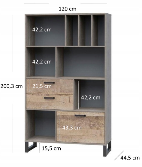 Regał otwarty, dużo półek, odcienie szarości, Bari Stan opakowania oryginalne