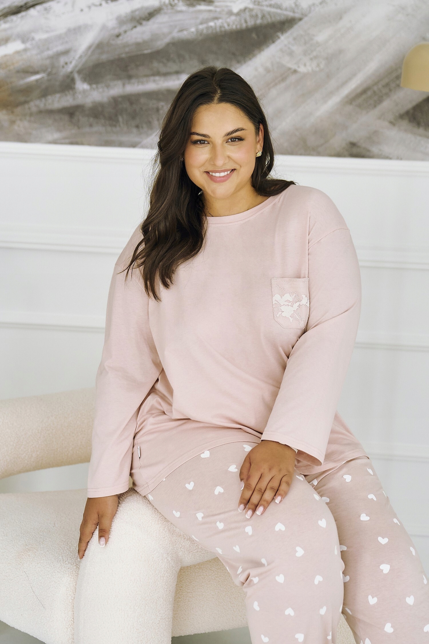 Pyžamo Nori 3468 Dr VEL.2XL-3XL XXL béžová/srdíčka