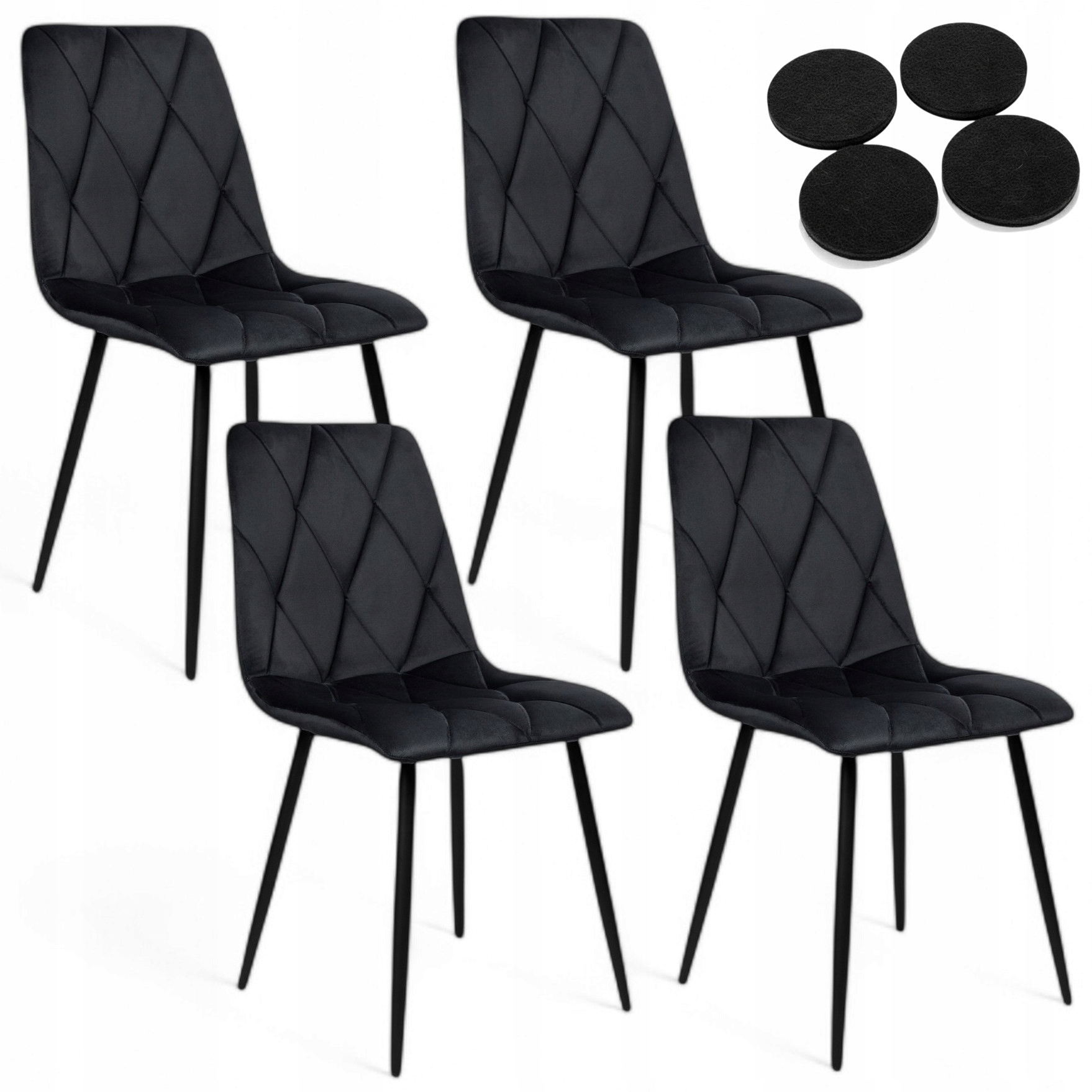 Velurové Křeslo x4 ks Čalouněné Velvet Křesla Do Obývacího Pokoje Černé Loft