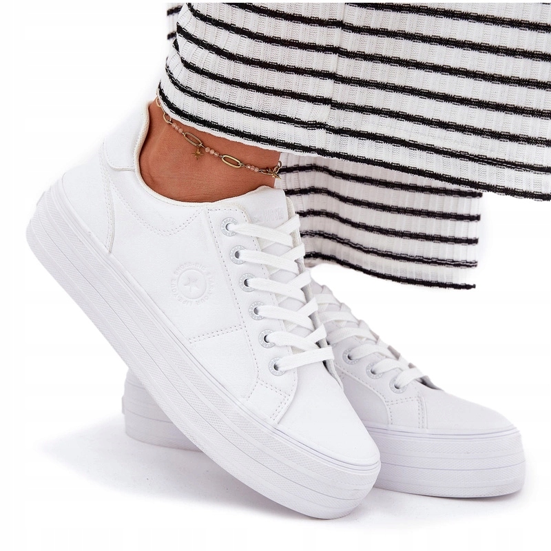 Trampki Damskie Na Platformie Eko Skórzane Big Star RR274298 Białe 39