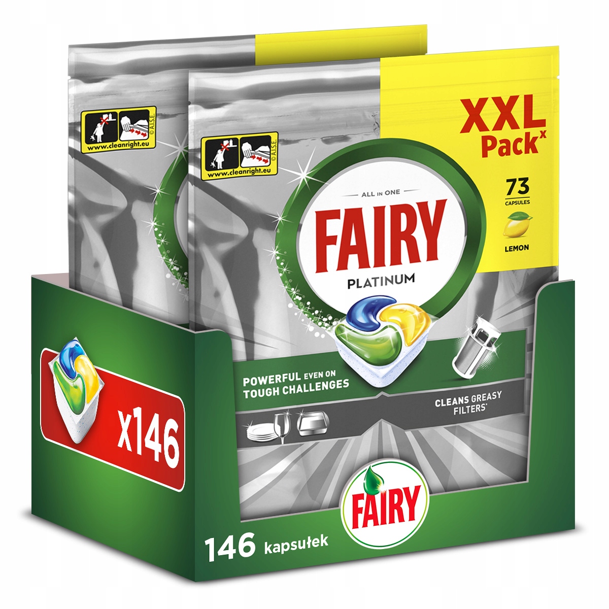 Zestaw Fairy Platinum Tabletki Do Zmywarki, Cytryna, 73 Kapsułki x2