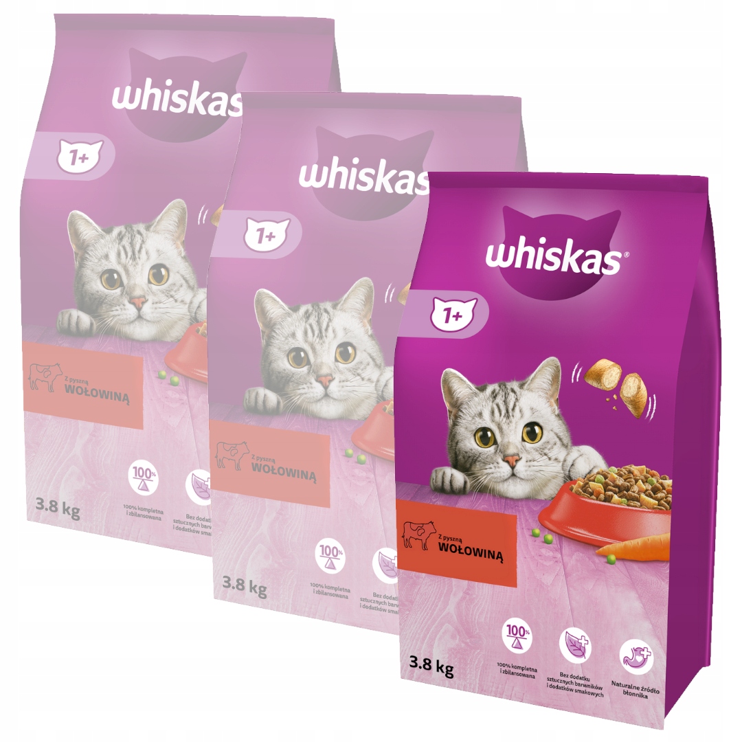 Whiskas Adult Hovězí Maso Suché Krmivo Pro Kočky 3x3,8 kg