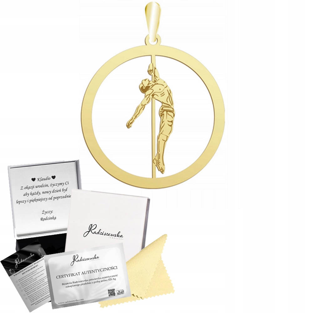 Zlatý přívěsek Pole Dance pro muže 925 Dárek Šperky Gravírování Bonus