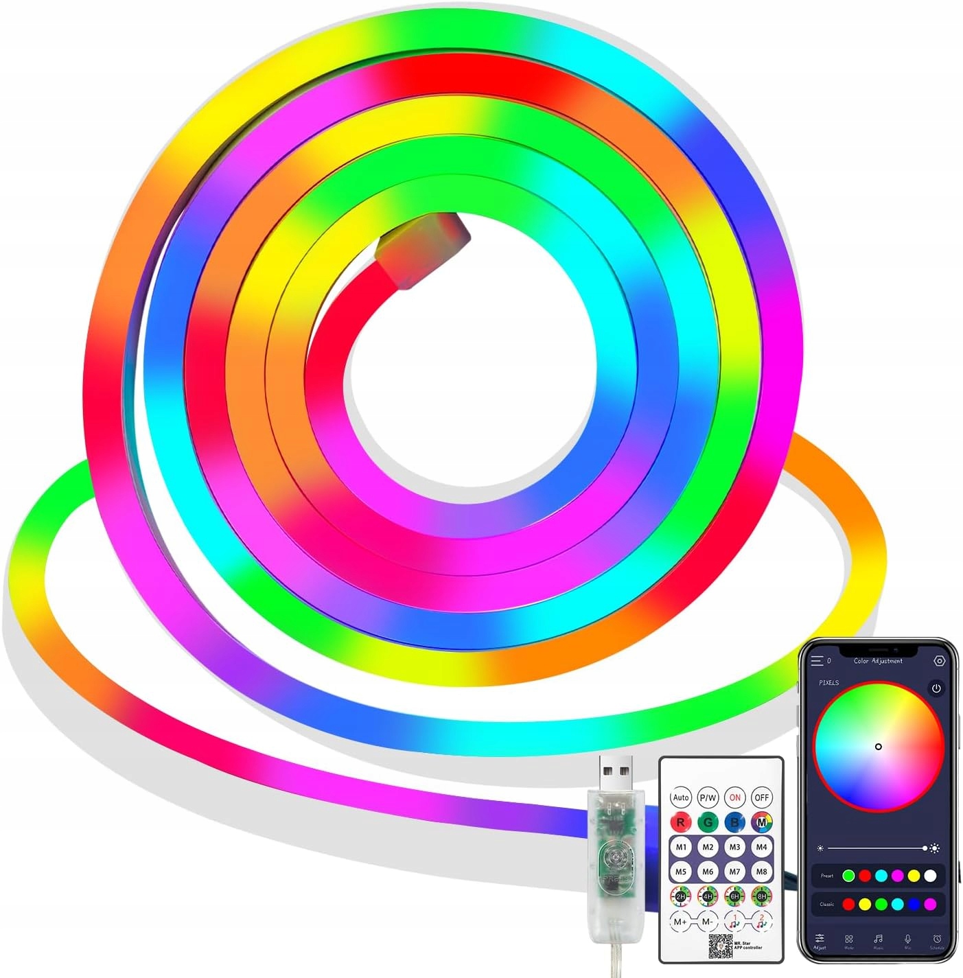 ShineBurky 5M Rgb+ic Neon Led Strip Lights, napájené přes Usb