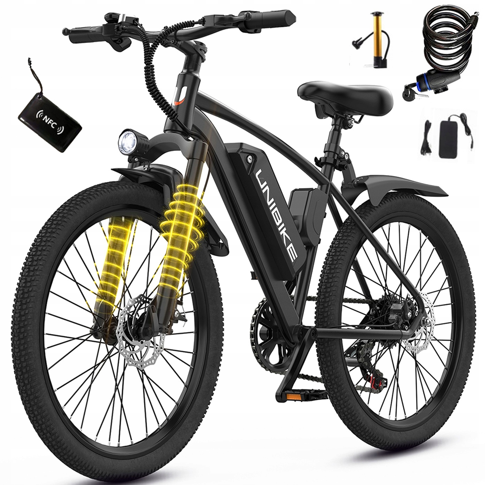 26" Elektrokolo Unibike Q7 36V10Ah 250W pánské/dámské 75km eMTB městské elektrokolo