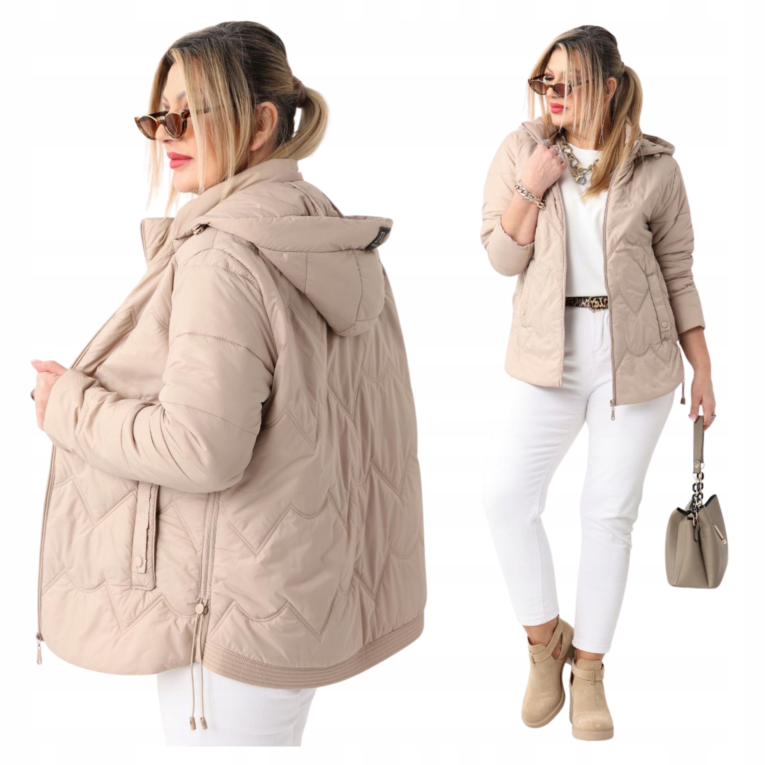 Kurtka Damska Pikowana Lekka Z Kapturem Przejściowa Duże Rozmiary