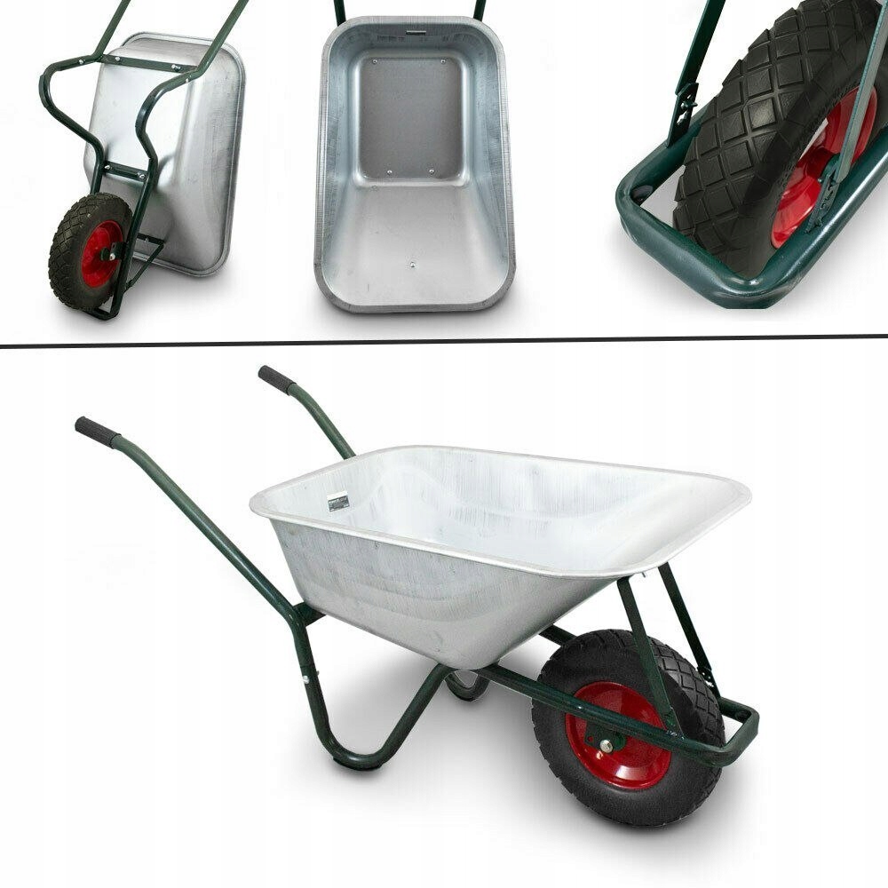 Zahradní kolečko pozinkované pro zahradu 100L s černým plným kolem