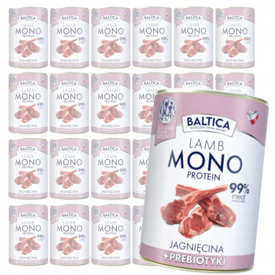 Levně Baltica Monoprotein Jehněčí prebiotika 24x400g Vlhké Krmivo pro psy