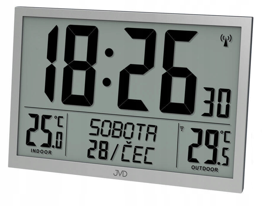 Veľký Hodinový LCD Budík Termometer Jvd RB9412.2 Dni V Týždni V Poľštine