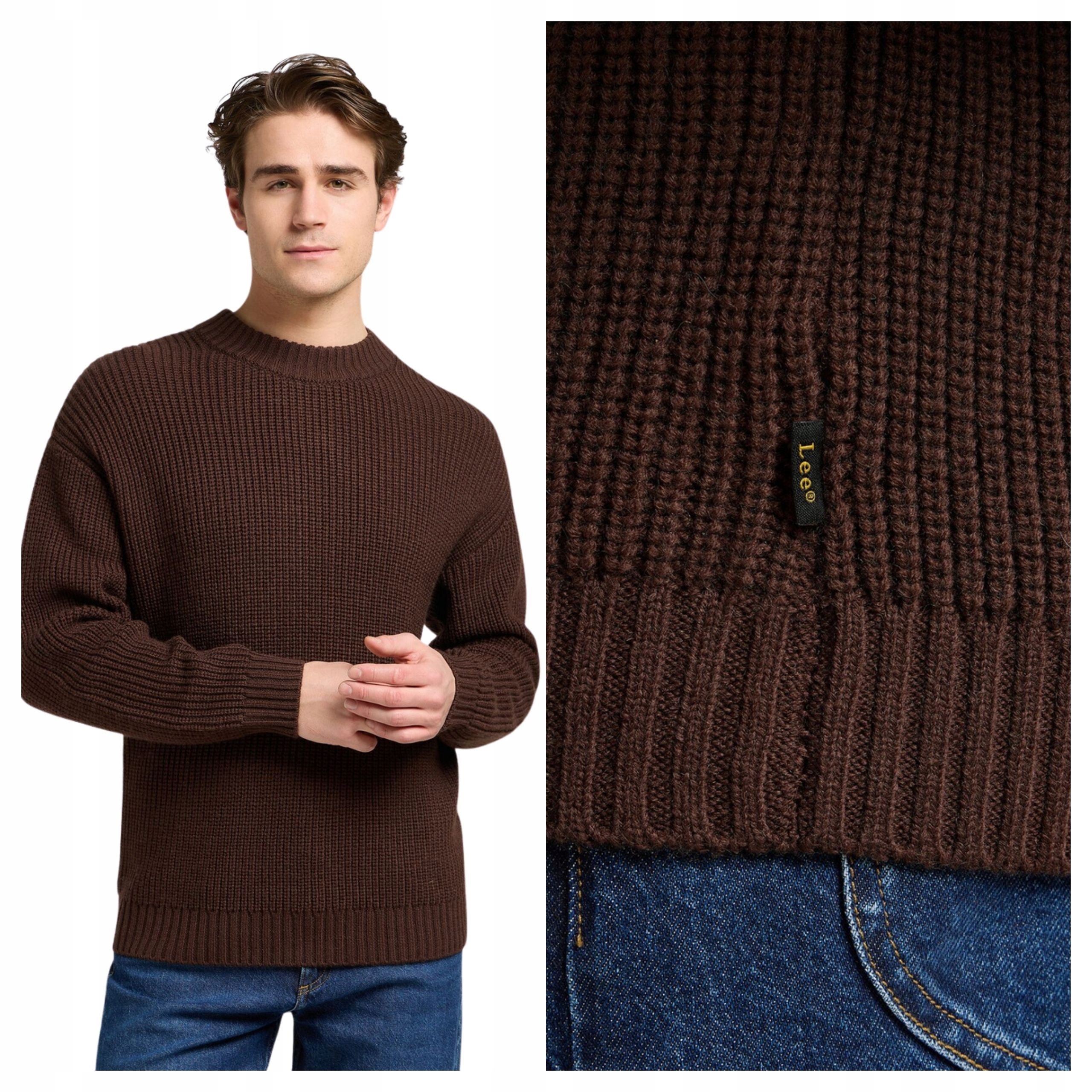 Pánský svetr Lee Chunky Crew Hnědý Arabica Regular Fit XL