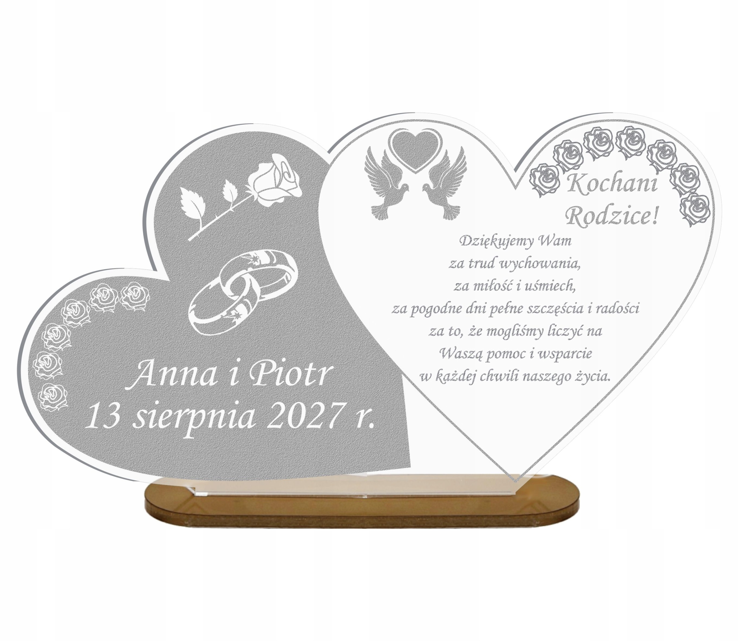 PODZIĘKOWANIA Podziękowanie dla RODZICÓW ŚLUB Statuetka Serca - Grawer