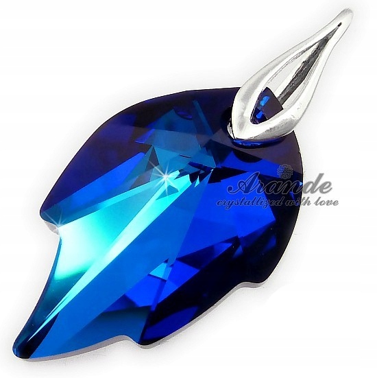 Krystaly krásný přívěsek Blue Leaf řetízek Stříbro