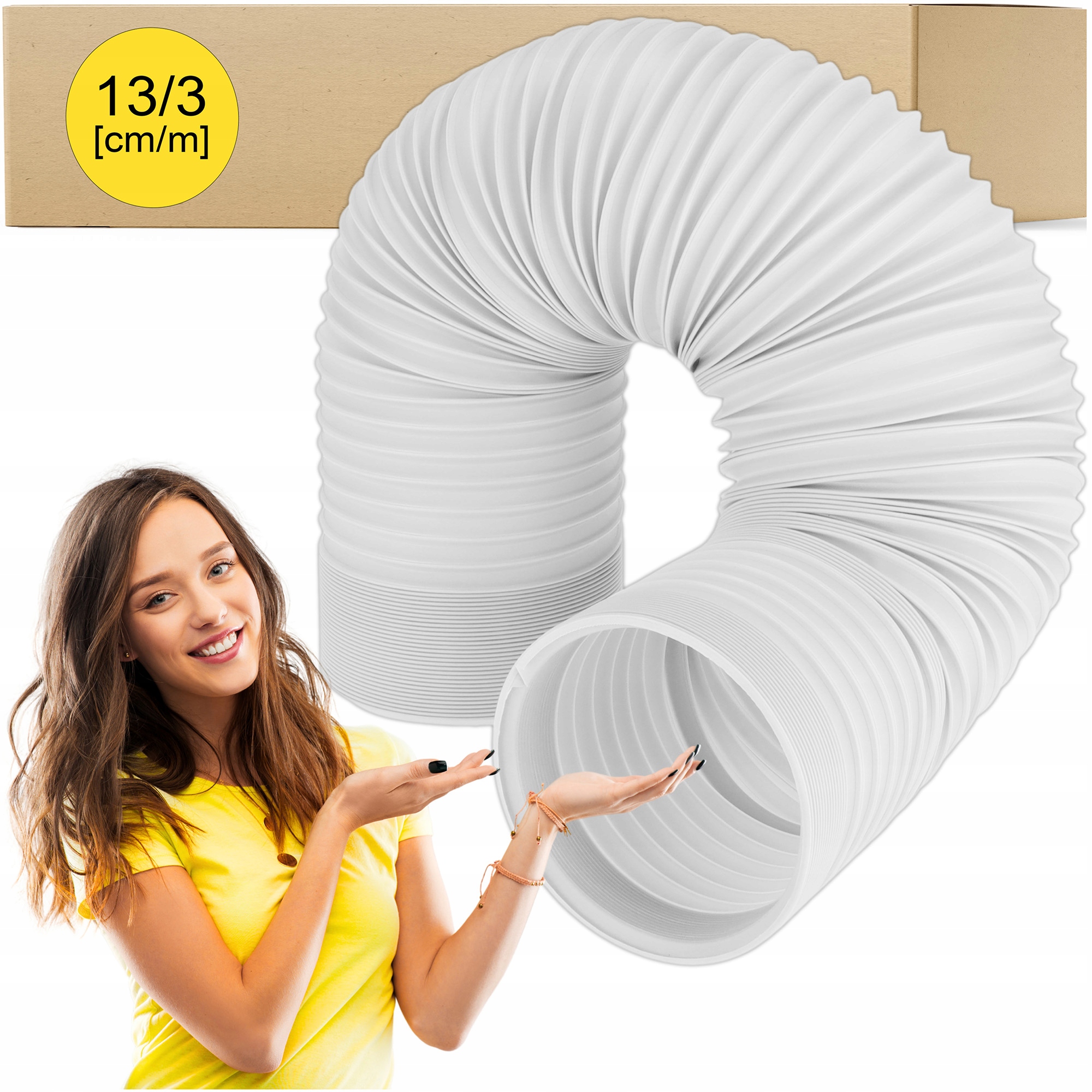 Trubka Pro Přenosnou Klimatizaci, harmoniková hadice zesílená, Bílá, 13 cm/3 m