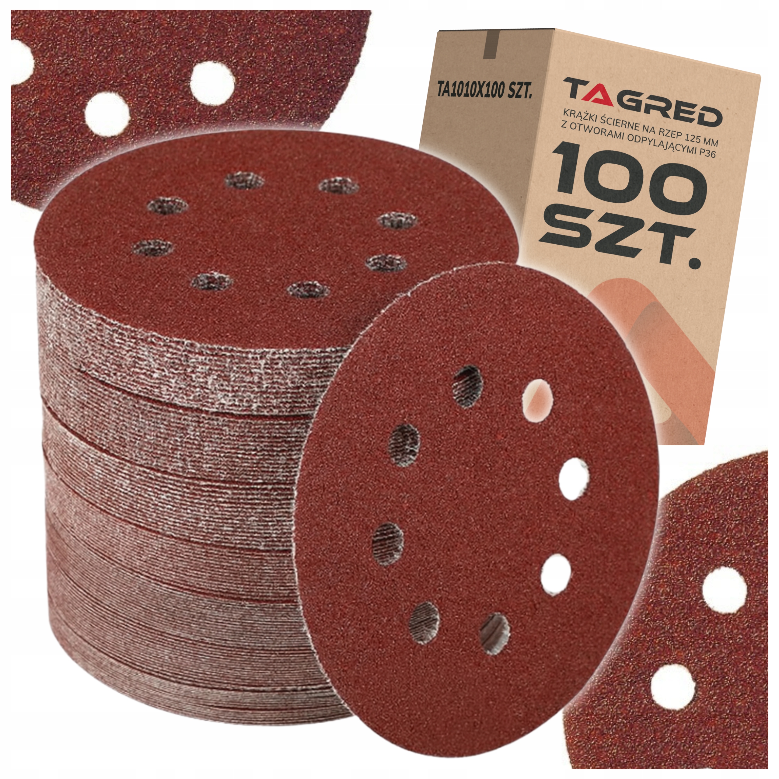 100x Krążki Ścierne 125 36 Papier Do Szlifowania rzep z otworem 2x50szt