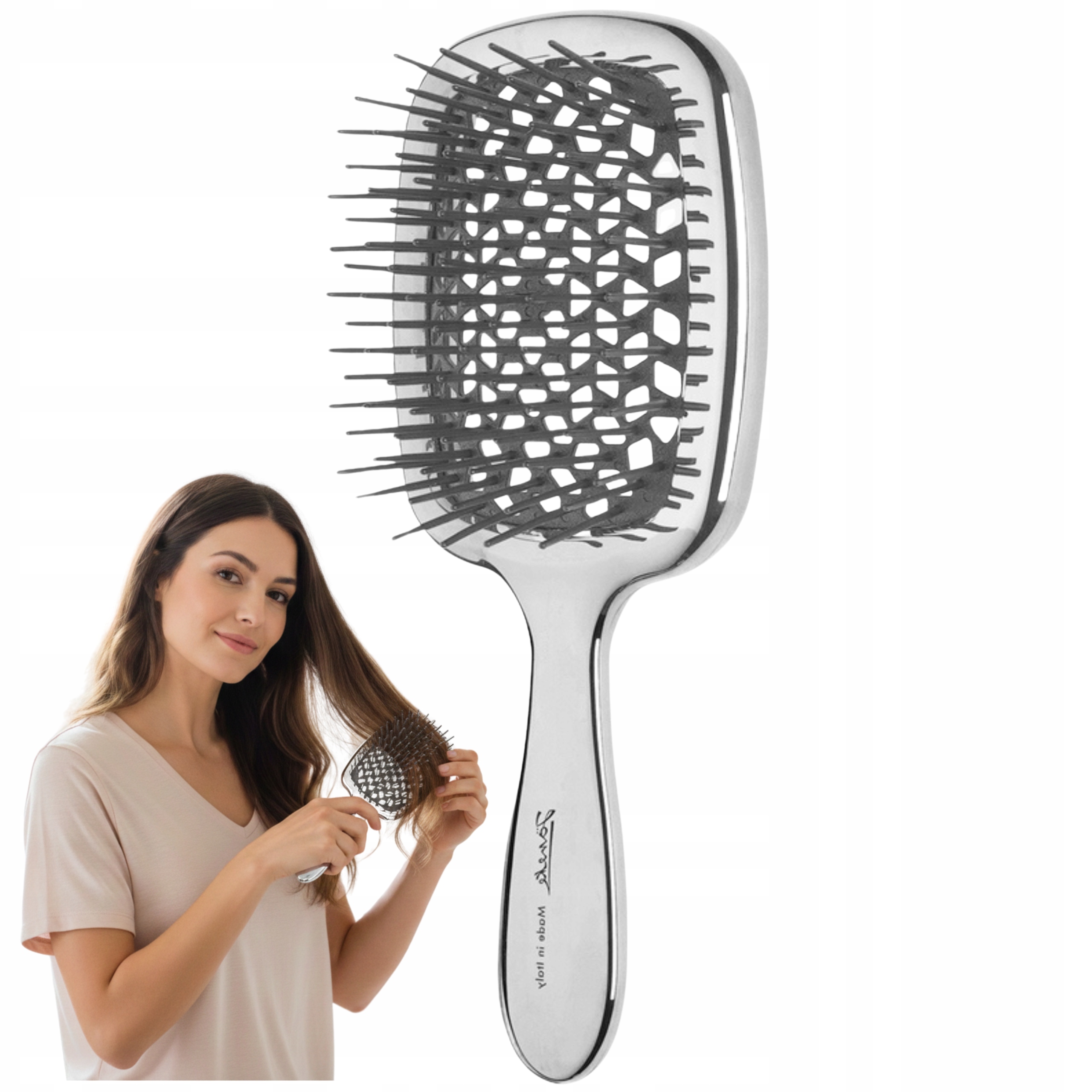 Szczotka do włosów Janeke Superbrush chromowana chrom srebrno-szara Normal