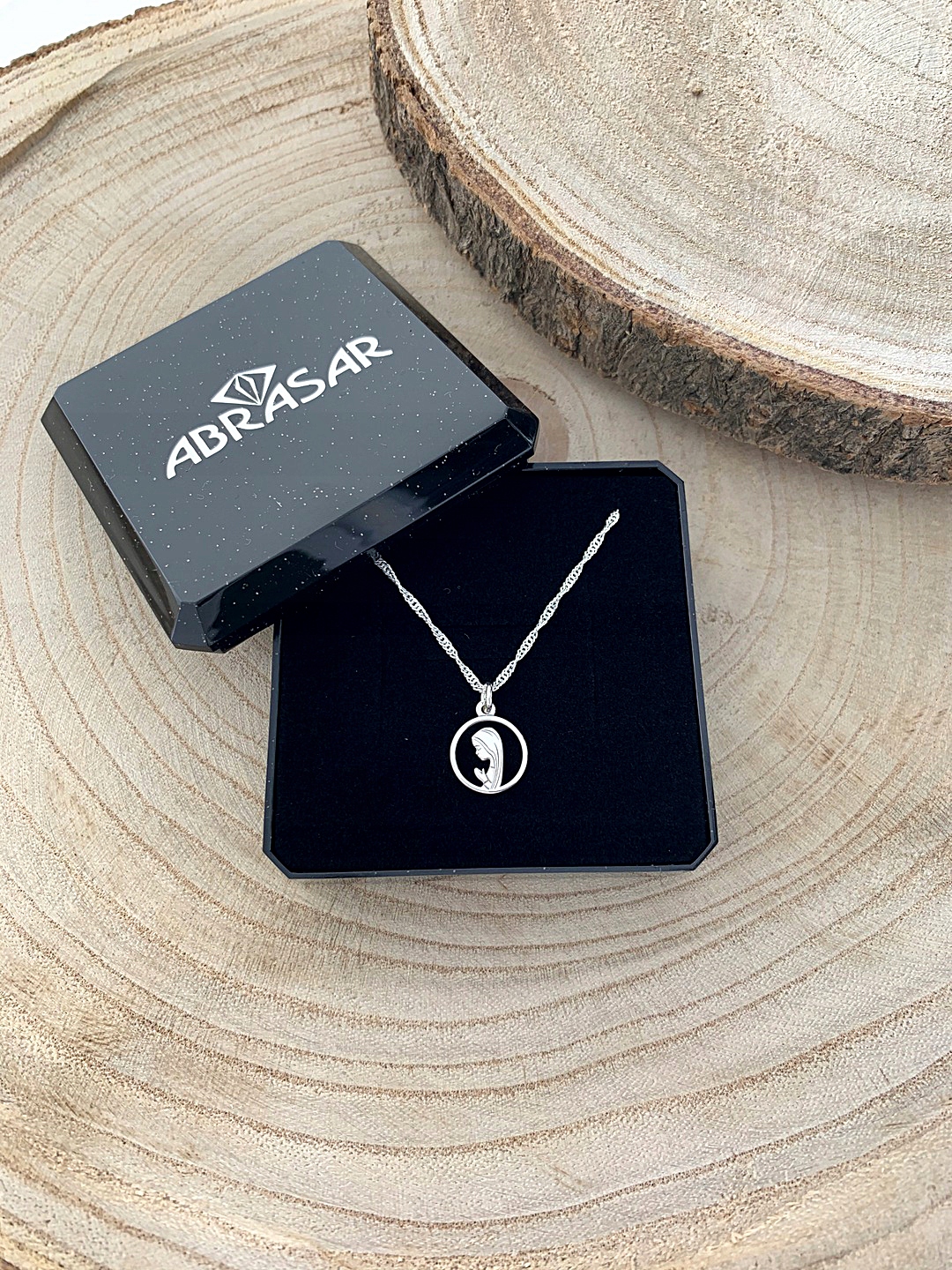 SREBRNY ŁAŃCUSZEK KOMUNIJNY i MEDALIK MATKA BOSKA 40cm NA PREZENT 925 Motyw Kółko