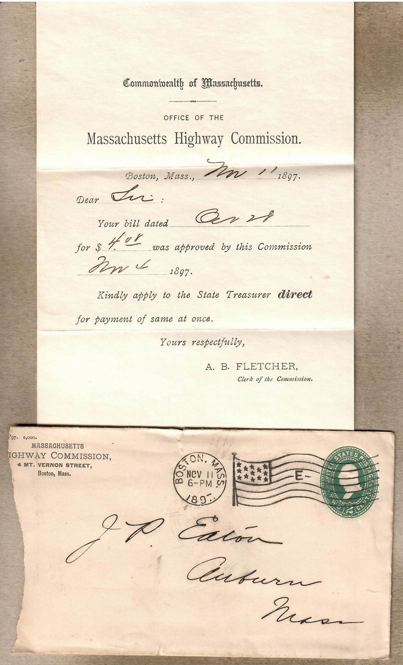 USA, 1897 r . koperta z listem