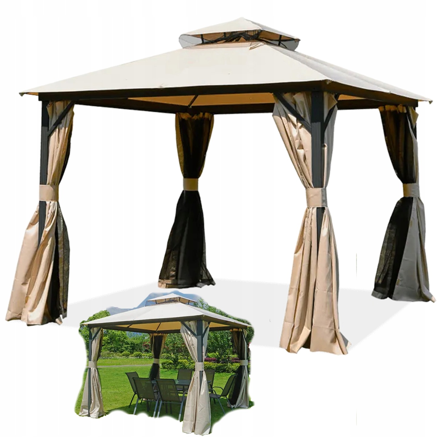 Stan Zahradní pavilon Altán Vancouver 4x3 m moskytiéra na stěnu Silný béžový