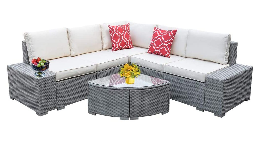 

Komplet Rattan Sofa Stolik Ratan 5 Osób Szary
