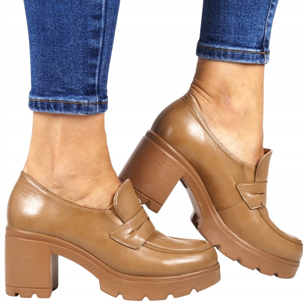 Dámské Mokasíny Na Podpatku Polobotky Na Kotníku Potocki Béžové Lico Módní 38